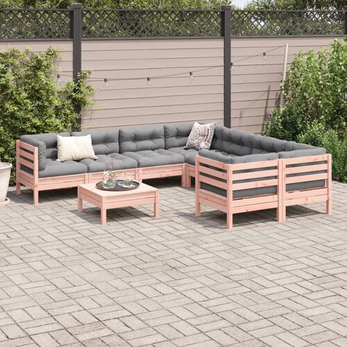  9-dijelni set vrtnih sofa s jastucima masivno drvo duglazije Smeđa Slike