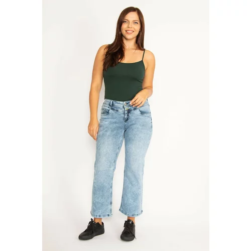 Şans Women's Large Size Blue Lycra 5 Pocket Jeans