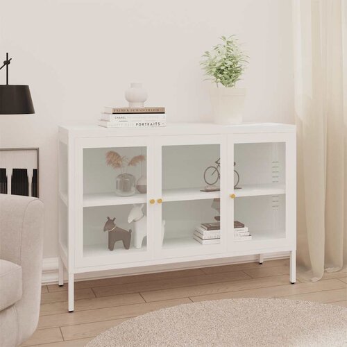  Komoda bijela 105 x 35 x 70 cm od čelika i stakla Cijene