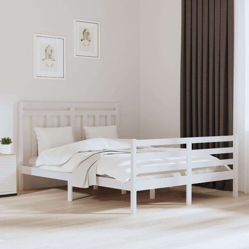 Posteljni okvir bel iz trdnega lesa 150x200 cm 5FT, (20684936) Cene