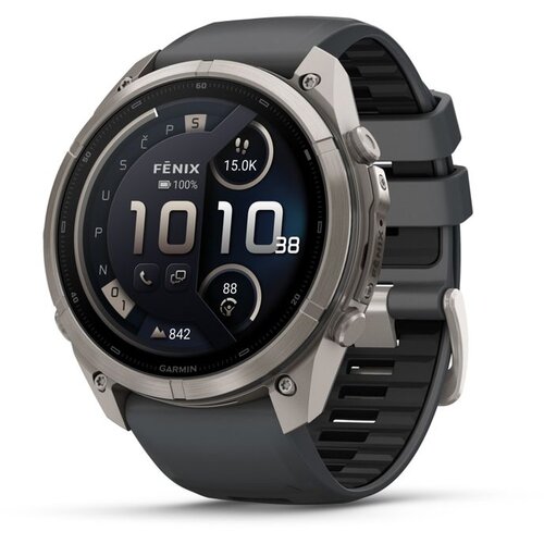 Garmin multisport GPS sat fēnix 9 Pro inReach 51 mm, titanij, grafitno/crni silikonski remen Slike