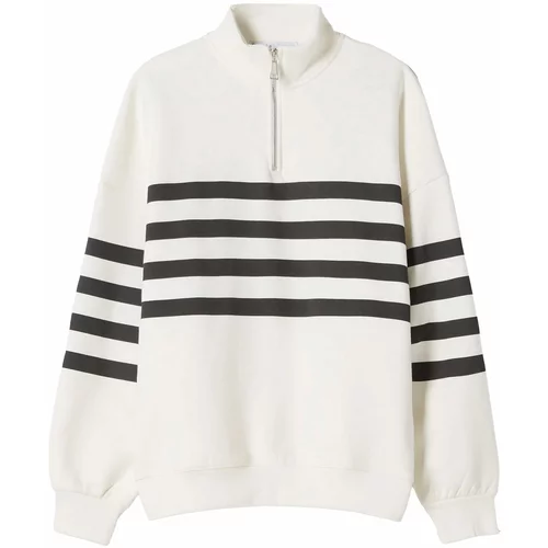 Bershka Sweater majica ecru/prljavo bijela / crna