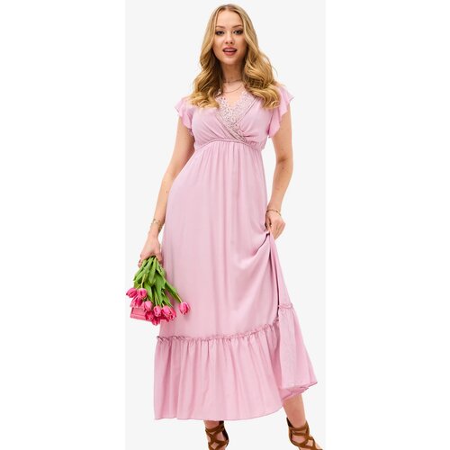 Resti Women&amp;#039;s pink long dress with lace - Clothing Slike