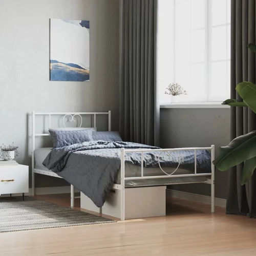 Metalni okvir kreveta uzglavlje i podnožje bijeli 90x190 cm
