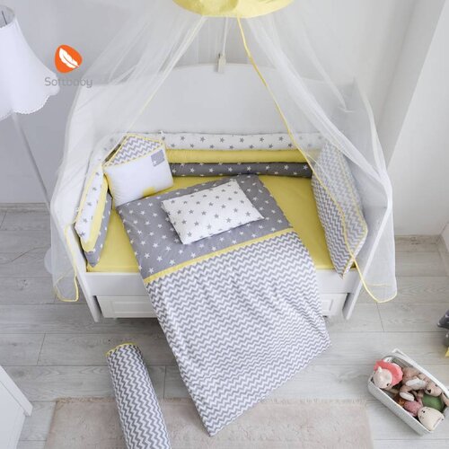 Belis posteljina za krevetac my home 3 nivoa 120X60 grey-yellow Slike