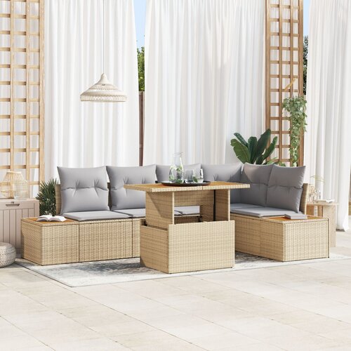 VidaXL vrtna sofa set Set 6 Bež Ratan, poliester, jeklo Slike