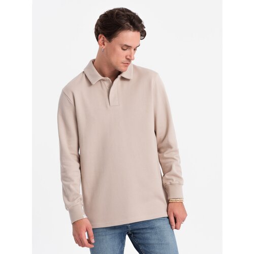 Ombre Men's structured knit polo collar sweatshirt - beige Cene