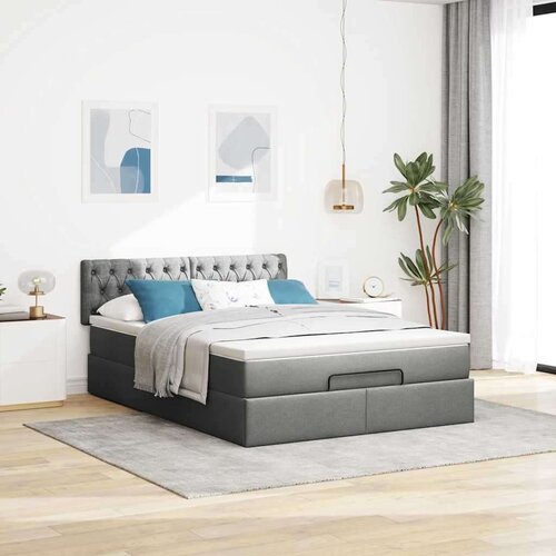 VidaXL otomanski krevet s madracem tamnosivi 140x190cm od tkanine Slike