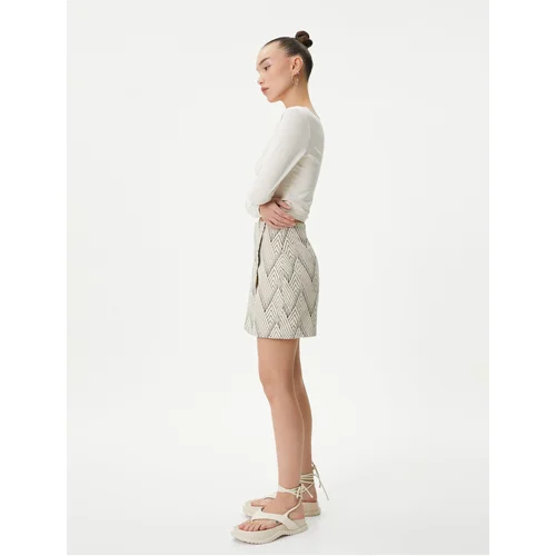 Koton Mini Short Skirt Double Breasted Geometric Patterned