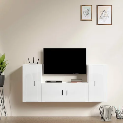 vidaXL 3-dijelni set TV ormarića sjajni bijeli konstruirano drvo