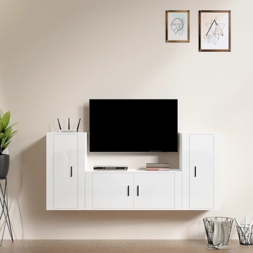 VidaXL Komplet TV omaric 3-delni visok sijaj bel inženirski les Slike