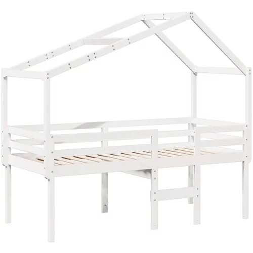 vidaXL Visoka postelja s streho bela 90x190 cm trdna borovina, (21251221)