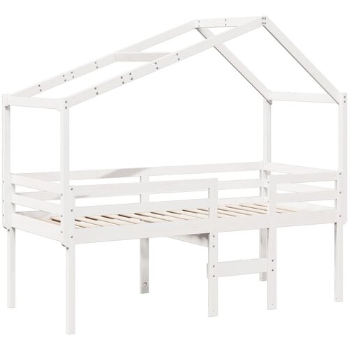 VidaXL Visoki krevet s krovom bijeli 90 x 190 cm od masivne borovine Slike