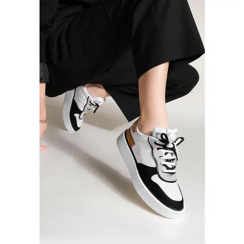 Marjin Women's Sneakers High Heel Block Color Lace-Up Sneakers Pera White
