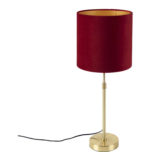 QAZQA Namizna svetilka zlata / medenina z rdečim žametnim odtenkom 25 cm - Parte