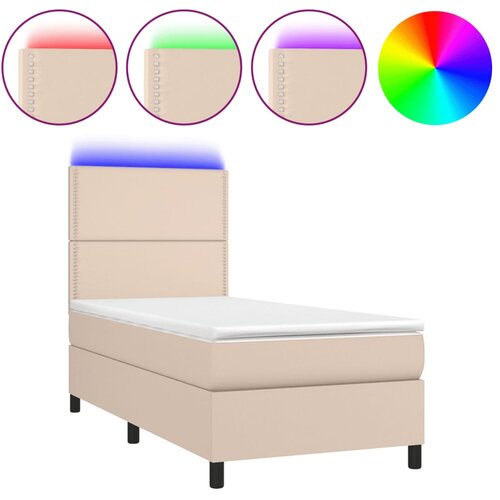 vidaXL Box spring postelja z vzmetnico LED kapučino 90x200 cm, (20895723) Cene