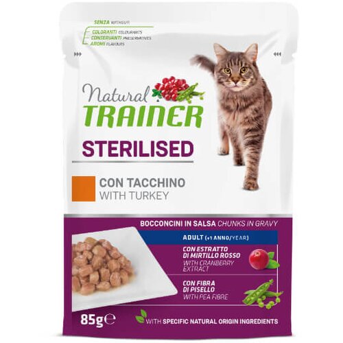 Natural trainer Cat Sterilised, vrečka - puran - 85 g 12 x 85 g Cene