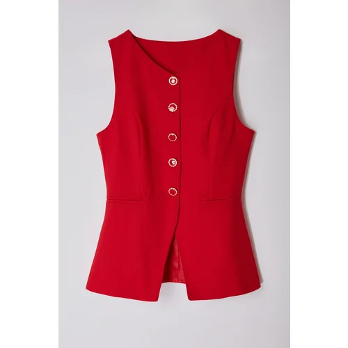 Trendyol Red Fitted Round Collar Woven Vest