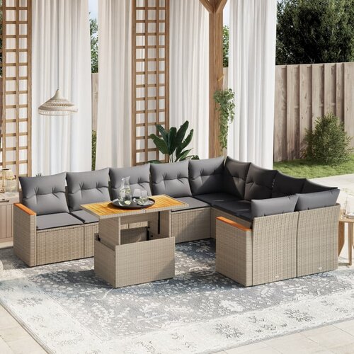vidaXL 10-dijelni set vrtnih sofa s jastucima bež od poliratana Cijene