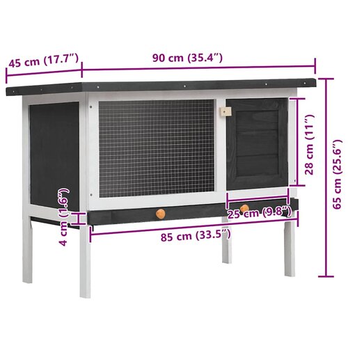  Vanjska kućica za zečeve s 1 katom siva drvena Slike