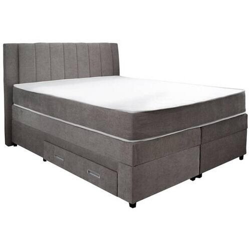 CARRYHOME POSTELJA BOXSPRING 180 cm x 200 cm , tekstil, leseni material siva Slike