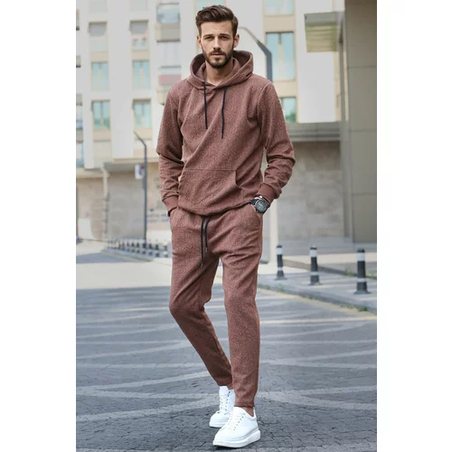 Madmext Brown Hooded Basic Tracksuit Set 5903