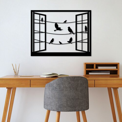 Wallity Zidna dekoracija Ptice ispred prozora - 1, 70 x 53 cm, Crna Cene