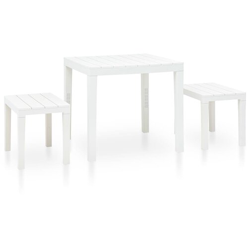 The Living Store Vrtna miza z 2 klopema iz plastike bela - Vrtna Garnitura, (21423676) Slike