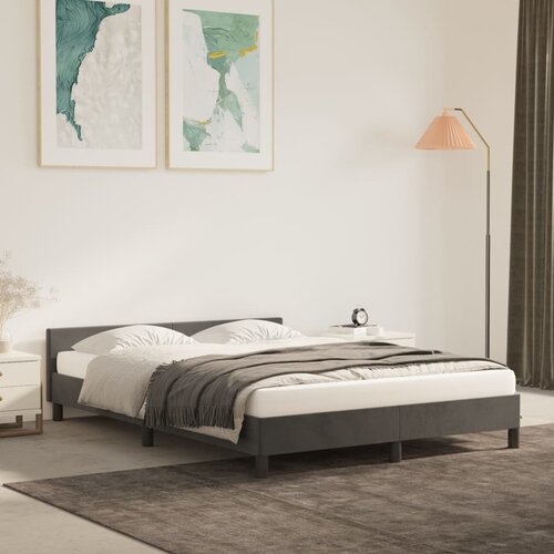 VidaXL Posteljni okvir z vzglavjem temno siv 140x200 cm žamet Slike
