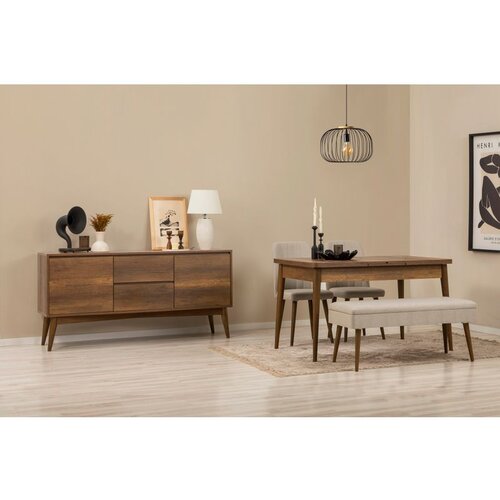 Hanah home Vina 02 1005 - Walnut, Cream WalnutCream Extendable Dining Table, Chairs & Console Set (5 Pieces) Cene
