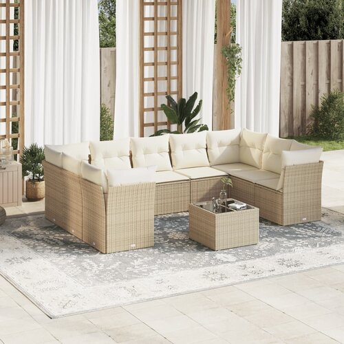 VidaXL 10-dijelni set vrtnih sofa s jastucima bež od poliratana Slike