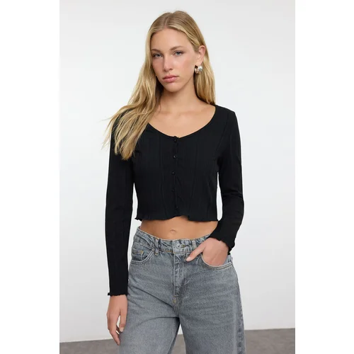 Trendyol Black Fitted Pool Neck Long Sleeve Stretchy Knitted Blouse