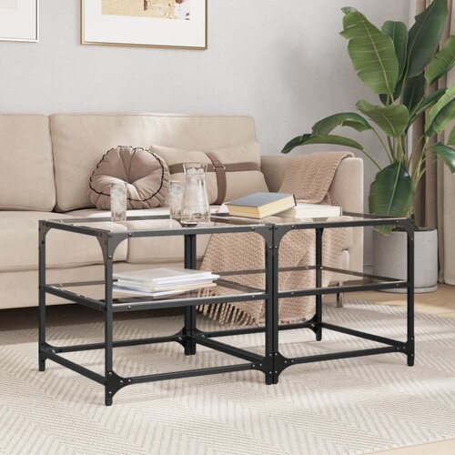 The Living Store Klubske mizice s stekleno povr&amp;scaron;ino 2 kosa 50x50x45 cm jeklo - Klubska Mizica, (21428035) Slike
