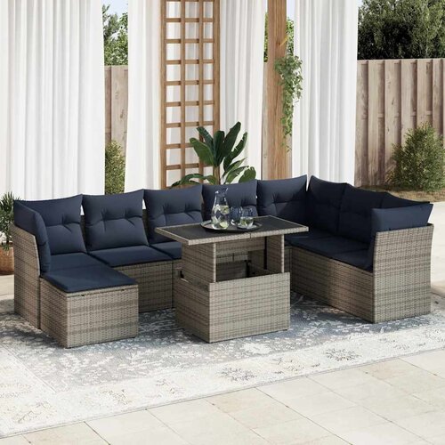 vidaXL 9-dijelni set vrtnih sofa poliratan i bagrem s jastucima sivi Cijene