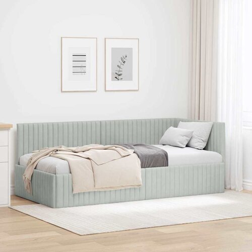 vidaXL Kotna postelja z vzglavjem Svetlo siva 90 x 190 cm Žamet Cene