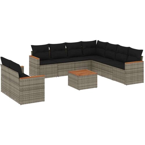 VidaXL 10-dijelni set vrtnih sofa od poliratana s jastucima sivi Slike