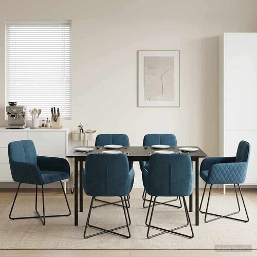 vidaXL Trpezarijske stolice 6 pcs Baršun Plava 59 x 56,5 x 86 cm Cene