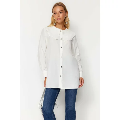 Trendyol White Silver Button Detailed Baby Collar Cotton Shirt