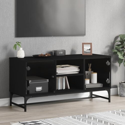 vidaXL TV omarica s steklenimi vrati črna 102x37x50 cm Cene