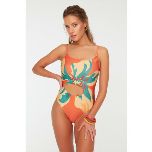 Trendyol Floral Patterned Cut Out Detailed Swimsuit Cene