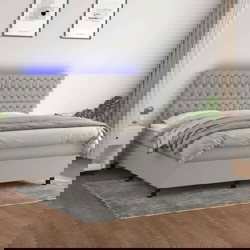  Box spring s madracem LED svjetlosivi 160x200 cm tkanina Slike