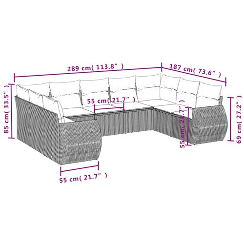  9-dijelni set vrtnih sofa s jastucima bež od poliratana 71 x 62 x 69 cm Slike