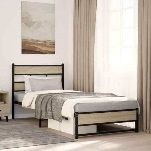 VidaXL Metalni okvir kreveta bez madraca boja hrasta sonome 90x190 cm Slike