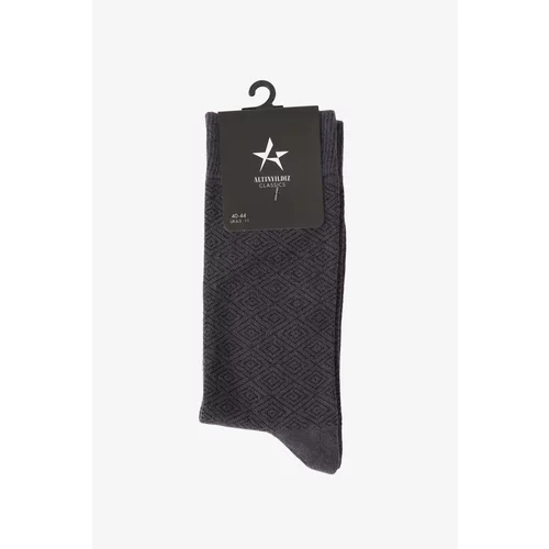 ALTINYILDIZ CLASSICS Men's Anthracite-Black Patterned Bamboo Cleat Socks