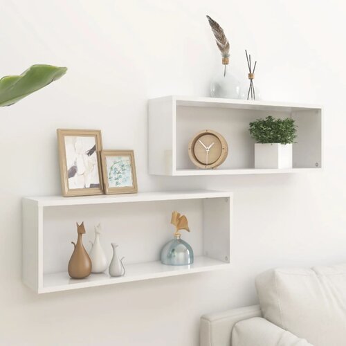 VidaXL Stenske police kockaste 2 kosa visok sijaj bele 60x15x23 cm Slike