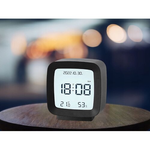  LCD budilica sa zaslonom temperatura datum vlažnost crna Slike