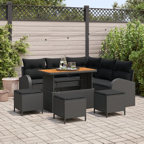 vidaXL 9-dijelni vrtni sofa set s jastucima crni poli ratan akacija, 2-sjedalni vrtni sofa s pohranjivanjem i jastucima crni poli ratan, 4-dijelni vrtni set za objedovanje s jastucima crni poli ratan akacija Cijene
