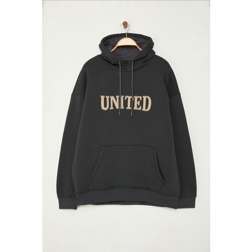 Trendyol Plus Size Anthracite Oversize/Wide Cut Fleece Inside/Warm Embroidered Sweatshirt Slike