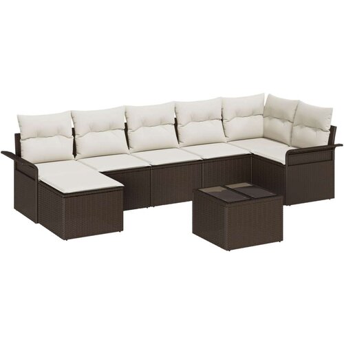  7-dijelni vrtni sofa set s jastučićima sivi poli ratan 2-sjedna vrtna sofa s odlaganjem i jastučićima smeđi poli ratan Cene