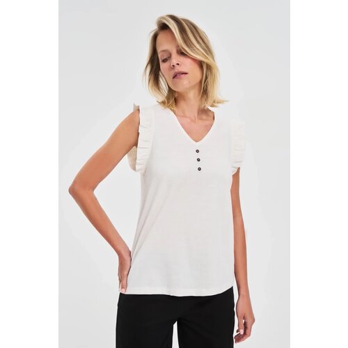 Marisse White Blouse With Ruffles On The Shoulders Cijene